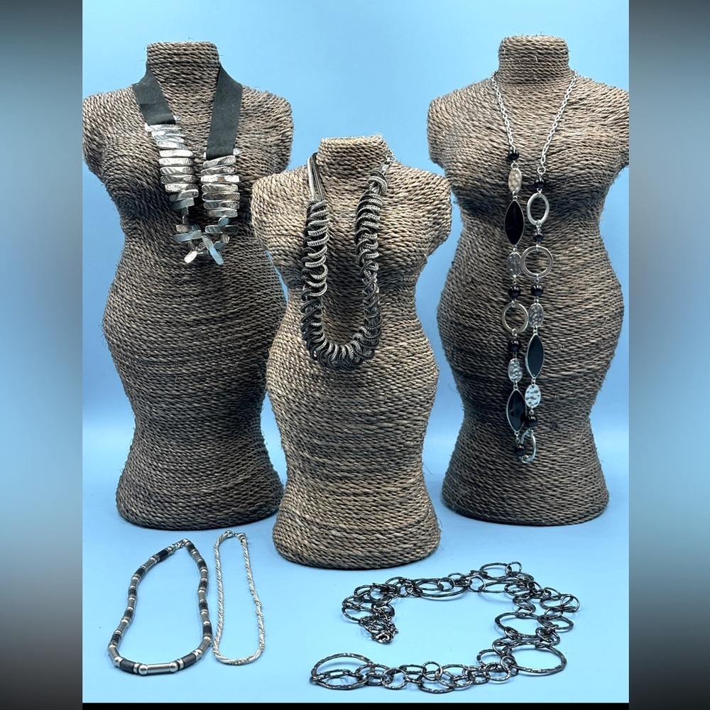 Six Silvertone Chain Linked Necklaces.  One Lot Sale.  Bulk Purchase.